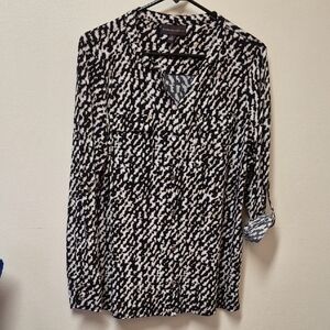 Dana Buchman Black and White Patterned Blouse Size M Business Casual